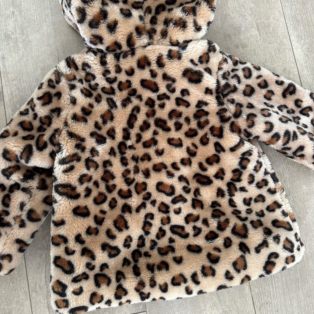 New Little Me Leopard Print Faux Fur Jacket Hoodie Coat Warm Baby Girl Size 18 M - Picture 9 of 16